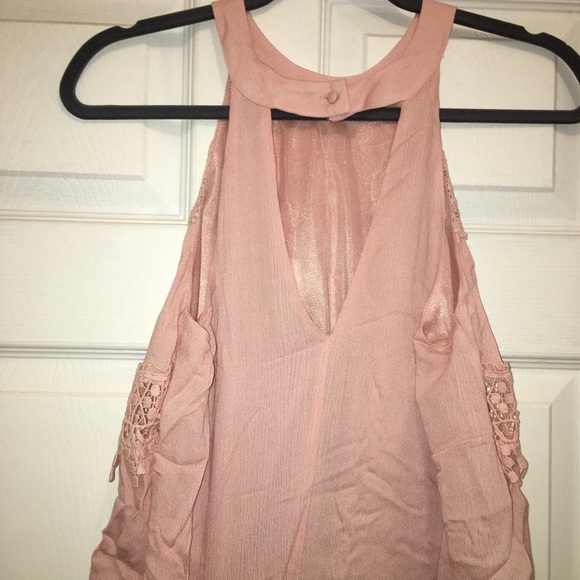 High neck pink tank with back cutout - Picture 2 of 2